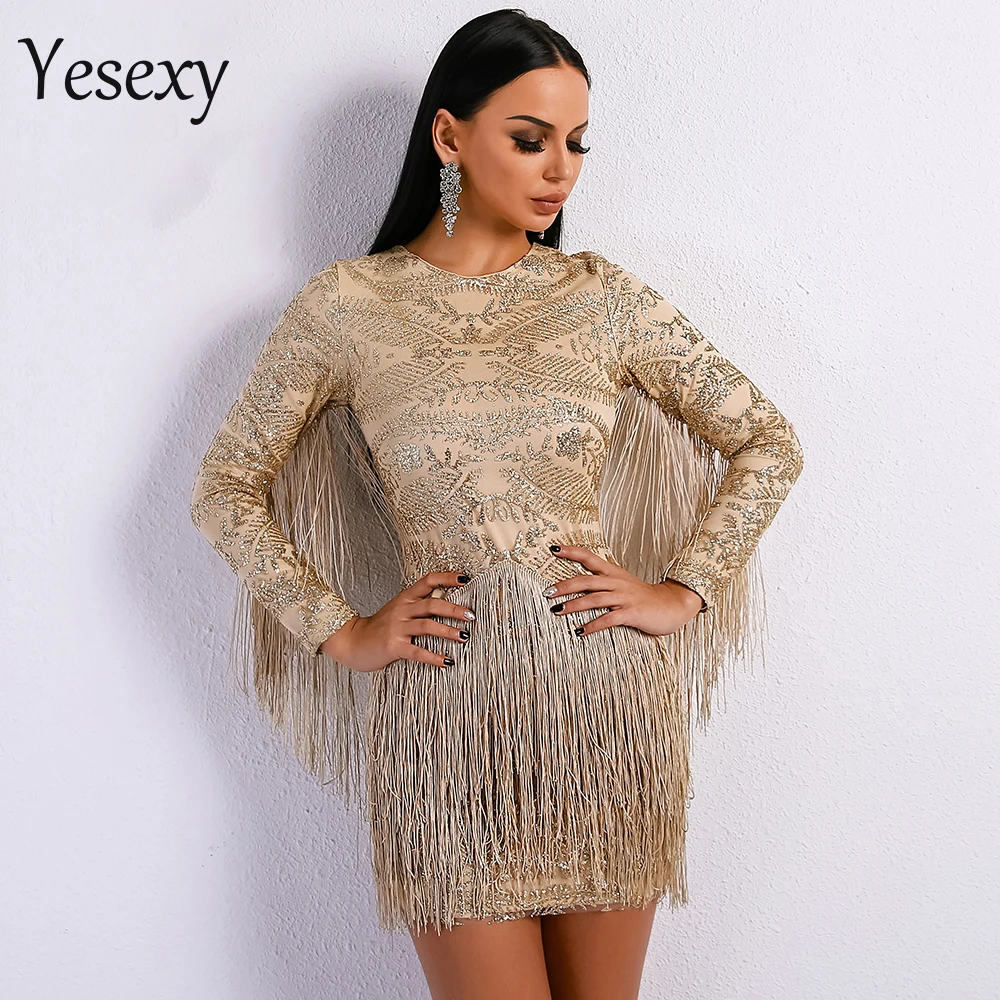 Yesexy 2019 Осенние сексуальные элегантные женские мини-платья с круглым вырезом и