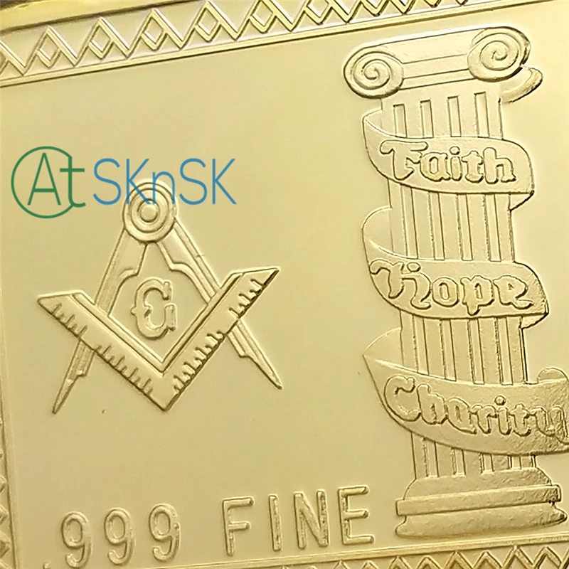 

100pcs/lot Wholesale 999 Fine gold plated religious Masonic symbol bullion bar Europe Masonic coin gold bar for collections