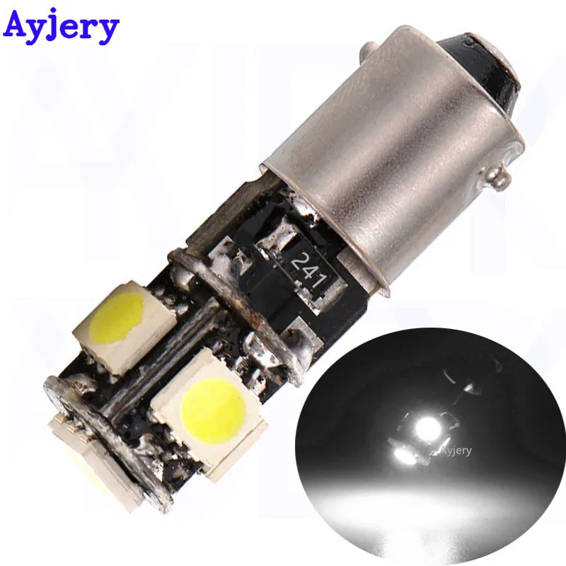 

AYJERY 100X Super Bright 12V BA9S CANBUS 5 SMD 5050 LED T4W 5SMD No Error Car Interior Bulb Wedge Lamp White Car Lights