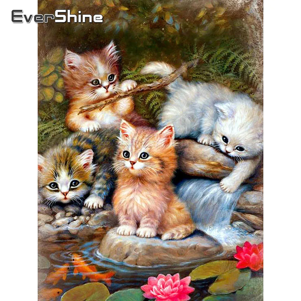 EverShine 5D алмазная картина Полная площадь кошка из страз Алмазная Вышивка Полный