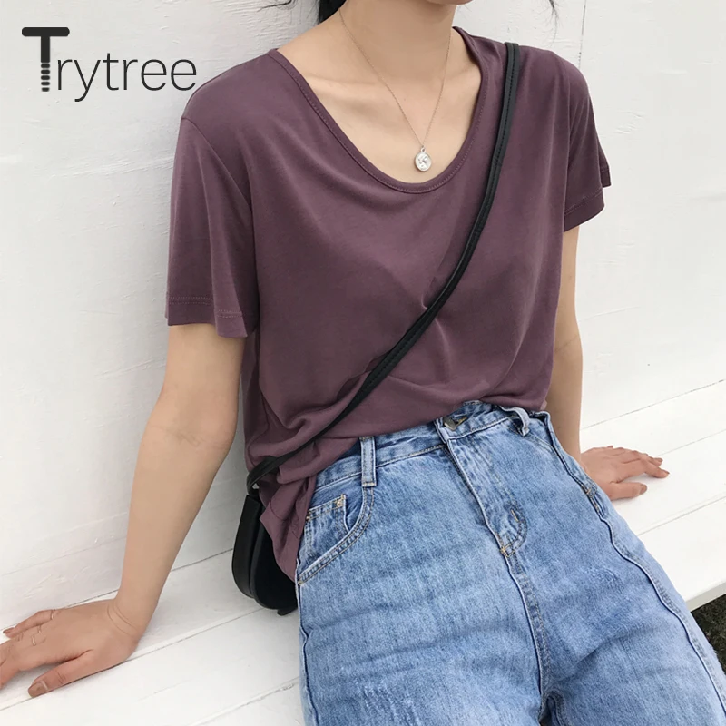 Trytree женская футболка с круглым вырезом летняя повседневная однотонная 9 цветов |