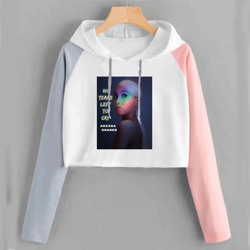 pink 17 Ariana Grande, укороченный топ с капюшоном, Женская Толстовка без слез, толстовка с надписью «Thank U Next Imagine Yuh», весенне-осенняя укороченная одежда - Цвет: pink 17