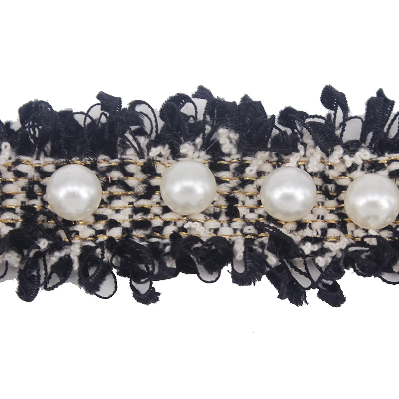 10 ярдов бисером черный белый кружева ленточная отделка бахромы аппликация Ткань
