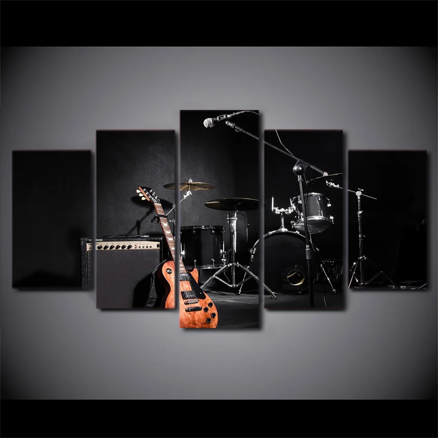 

HD Printed 5 piece canvas painting music guitar drum instruments posters and prints wall art canvas free shipping DT-034