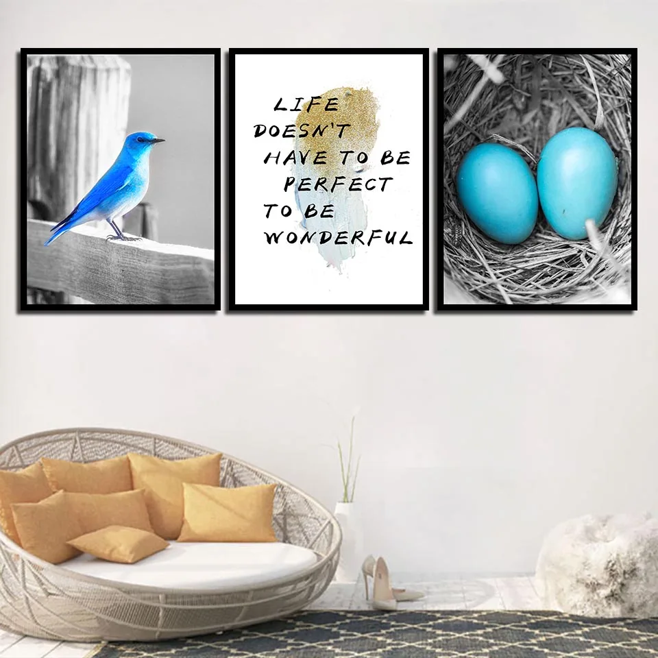 

Modern HD Prints Posters Nursery Landscape Blue Bird And Eggs Canvas Painting Nordic Wall Art Picture for Kids Bedroom Decor