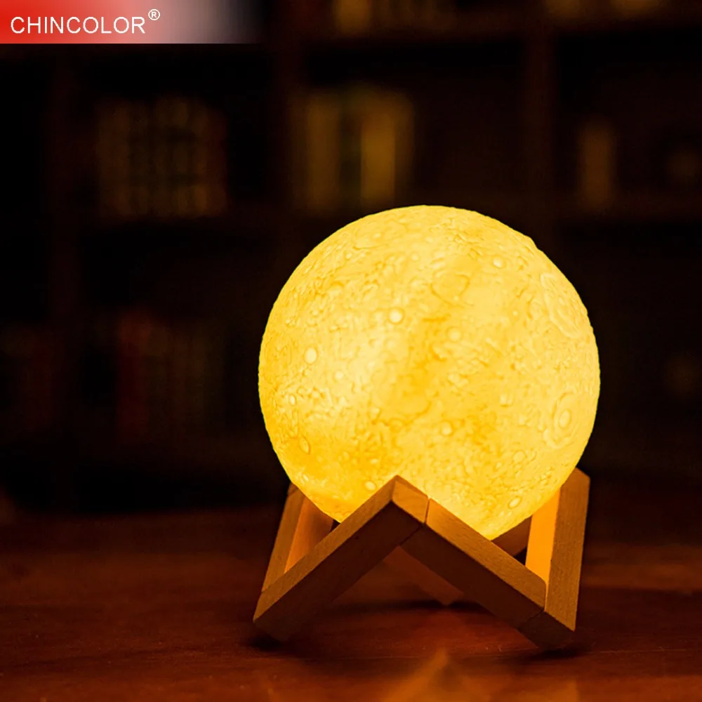 Луна лампа 3D печать Led Ночник Новинка свет Lunar USB питание сенсорное управление 8-20 см шар яркость с деревянным держателем IL