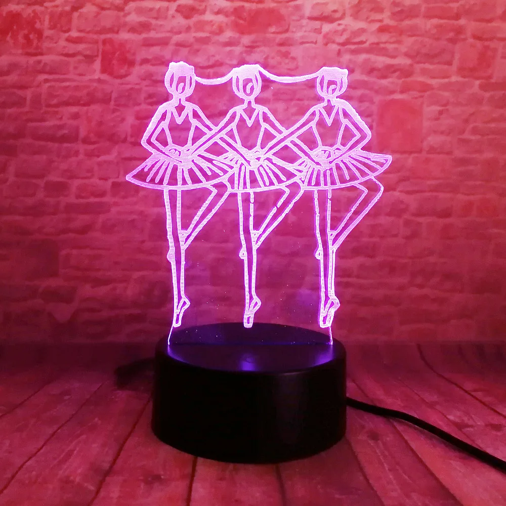 3D три девушки балетная танцовщица лампа Лебедь озеро 7 цветов Led ночь для детей
