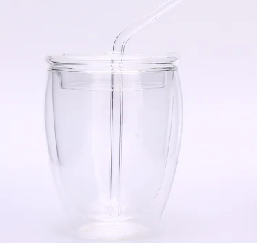 350ml Двухслойная прозрачная стеклянная чашка с двойными стенками, термостойкие кружки для чая, молока, кофе с трубочкой, большие чашки для дома и офиса - Цвет: 350ml