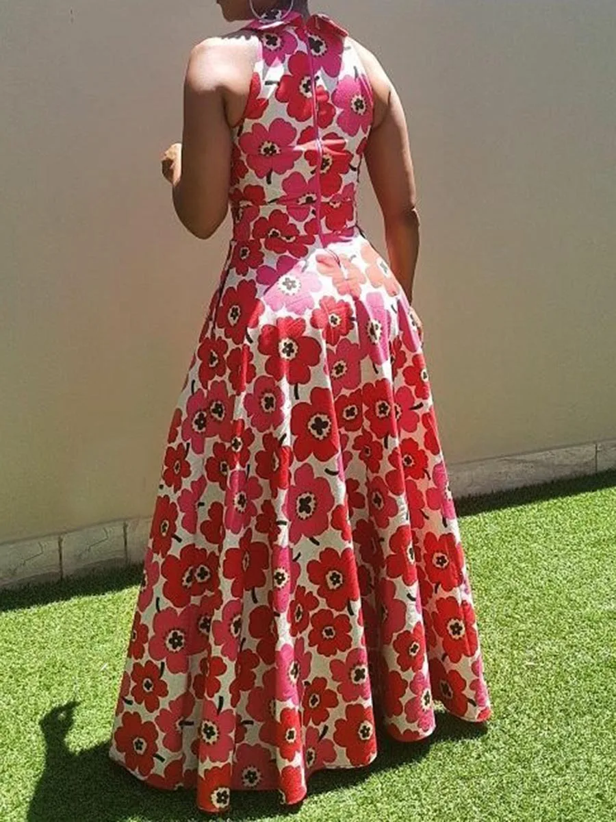 2019 женское платье в африканском стиле с вырезом новое Повседневное без рукавов