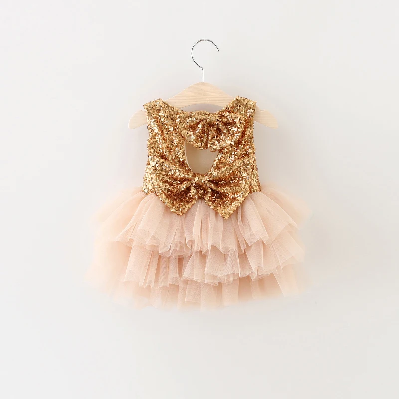 Детское платье принцессы с золотыми блестками лоскутное многослойное Сетчатое