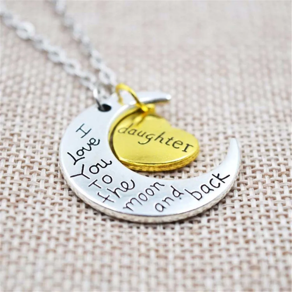 Daughter Серебряное ожерелье I Love You To The Moon And Back, винтажное семейное ожерелье с подвесками, Модные женские ювелирные изделия, рождественский подарок для мамы - Окраска металла: Daughter