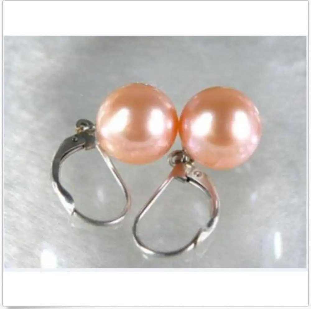 

a pair 10-11mm AAA south sea round gold pink pearl dangle earrings14k