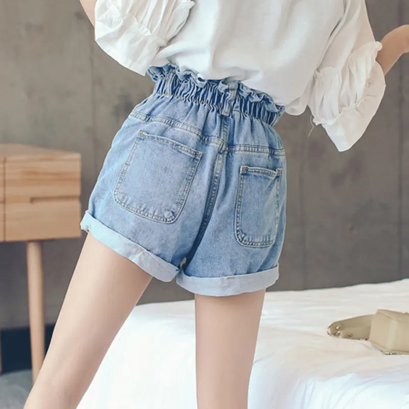 Летние женские свободные джинсовые шорты с талией 2017 темно серые плотные модные