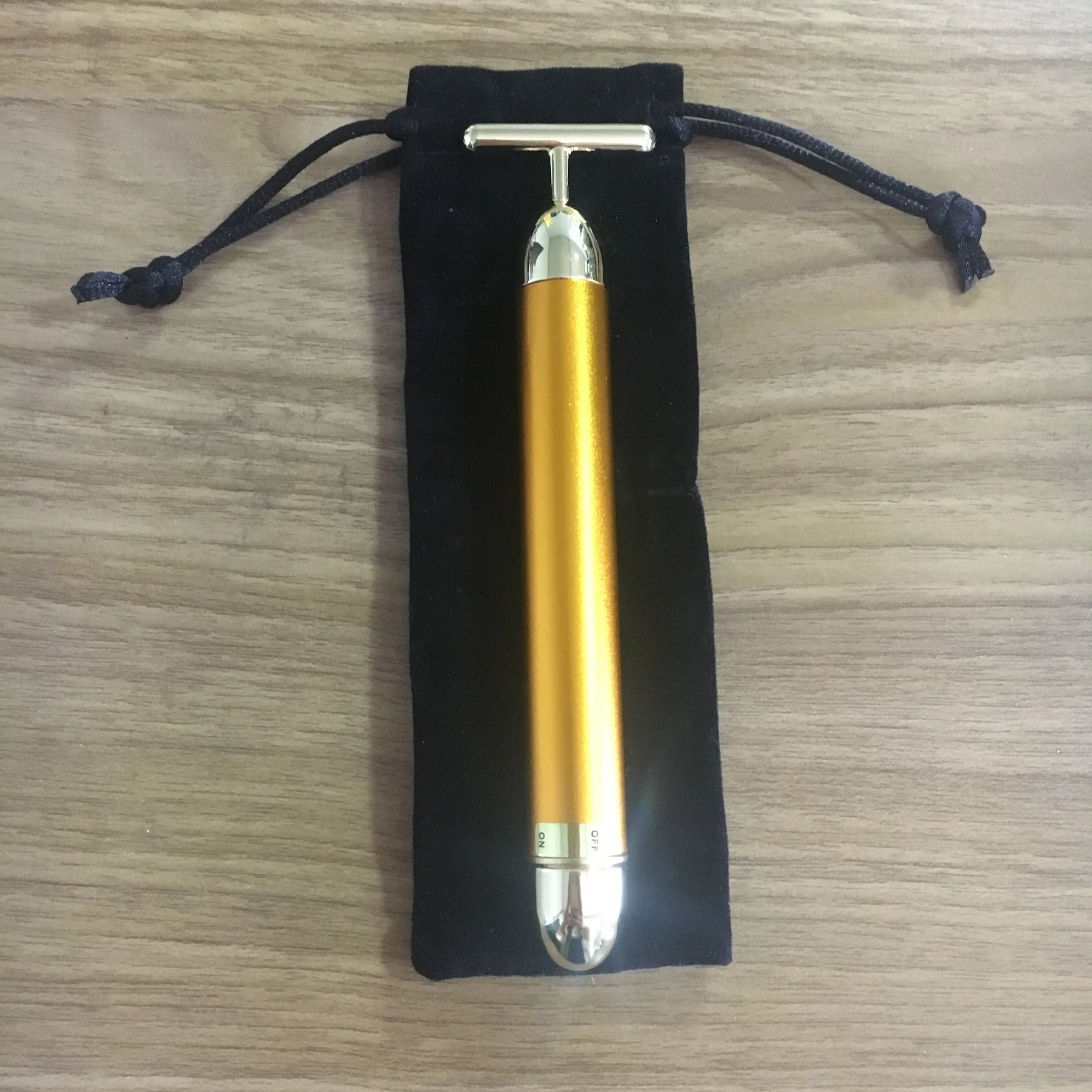 Для похудения лица 24 К золотой вибратор лицевой валик для красоты массажер карандаш для лица Подтяжка кожи против морщин бар с черным мешком