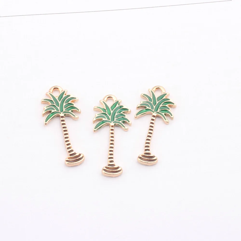 

New Arrival 50PCS 12*28MM DIY Jewelry Charms Gold Tone Plated Enamel Alloy Coconut Tree Pendant Charms Fit Bracelet Necklace