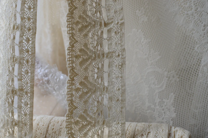 Кружевная бейка Винтаж тонкого хлопка кружевной ткани бежевый выдалбливают