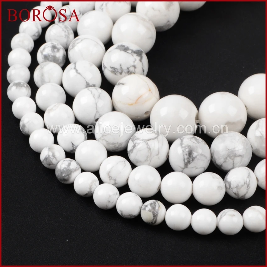 

BOROSA 6mm 8mm 10mm 12mm Round White Howlite Loose Beads Natural Stone Beads for Making Bracelet Necklace DIY Jewelry LS001