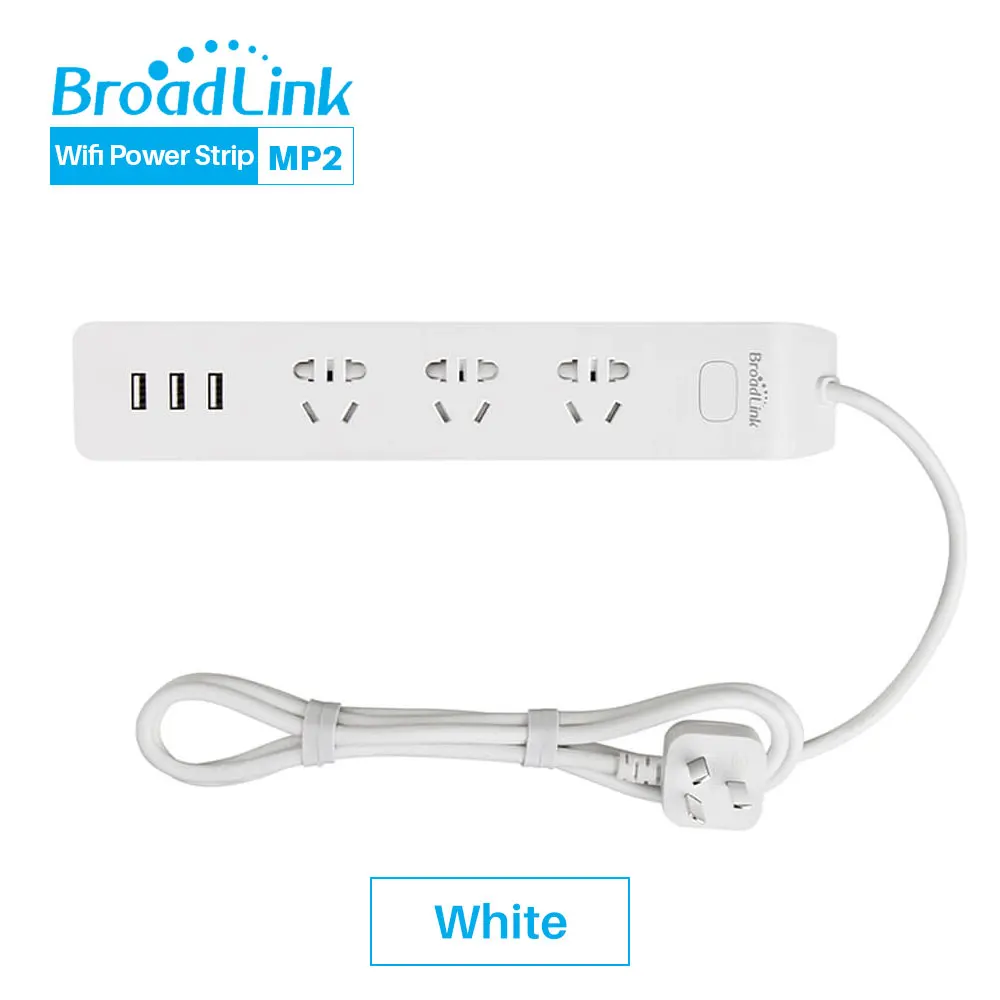 MP2 White Broadlink MP2 Смарт Мощность полосы удлиненный сокет с WiFi Разъем синхронизации 3 AC штепсельная розетка с 3 портами(стандарт через приложение Управление умный дом - Цвет: MP2 White
