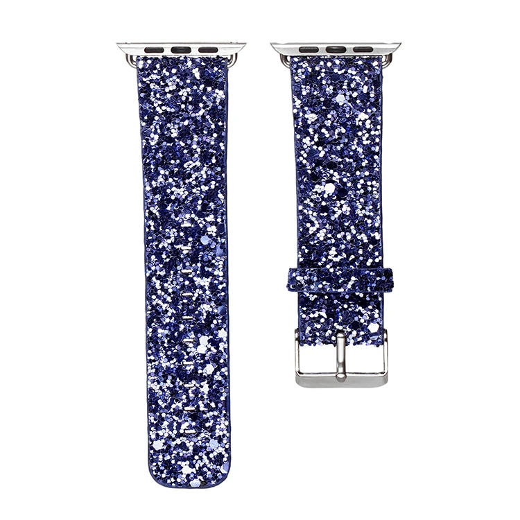 Шикарный Рождественский Блестящий ремешок из искусственной кожи для Apple Watch серии 5 4 3 2 1 ремень для iWatch 38 40 мм 42 44 мм Ремешки для наручных часов - Цвет ремешка: Синий