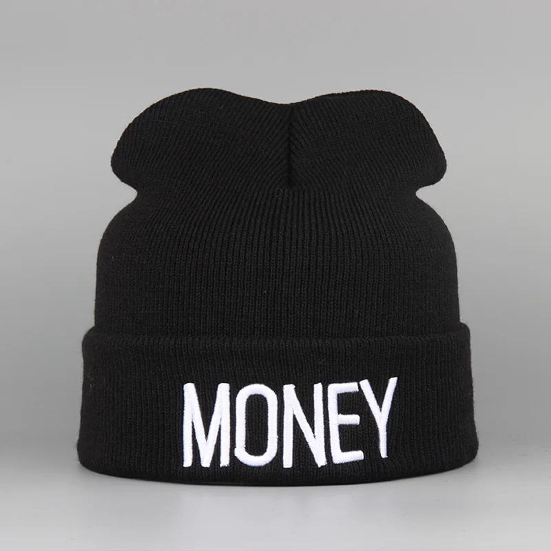 Личность Emboridery деньги вязаная шапка для девочек Теплые Зимние Кепки Женская Мода