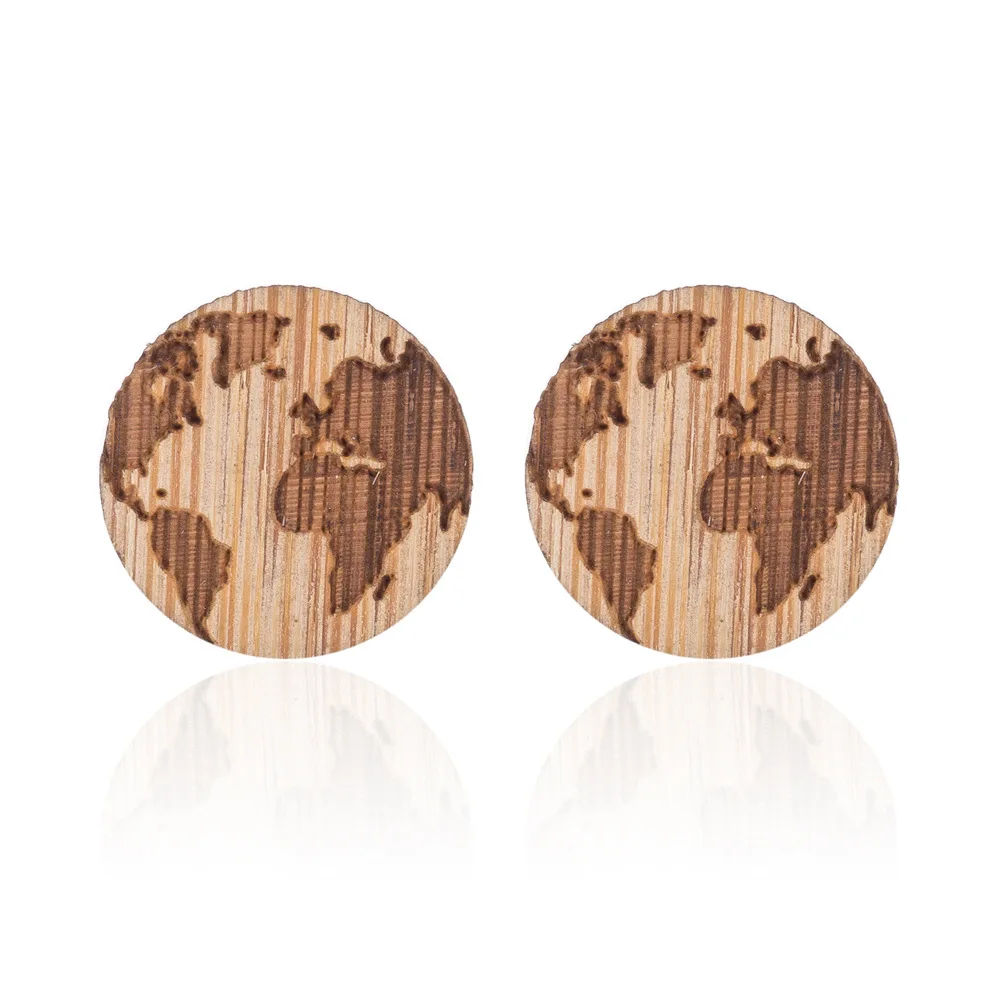 

Daisies African Map Wooden Stud Earrings For Women Men Gift Jewelry Girl Couple Bijoux Femme