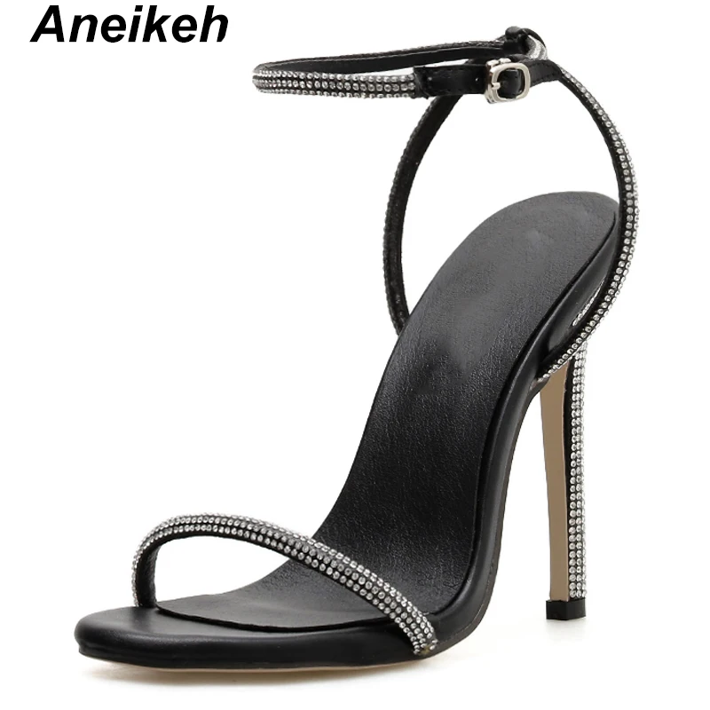 Женские однотонные сандалии Aneikeh 2019 из искусственной кожи тонкие с круглым