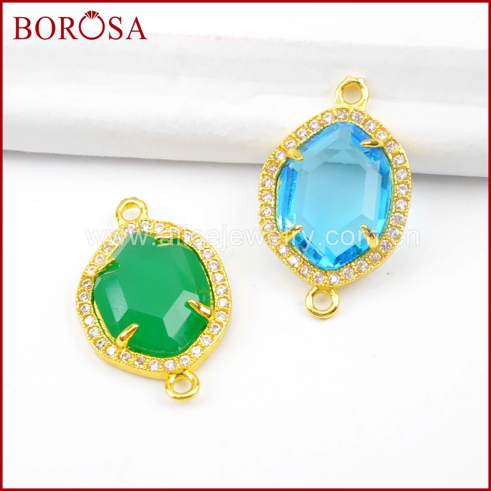 BOROSA 10/15 шт модные микро Стразы CZ граненый камень золотые соединители двойные
