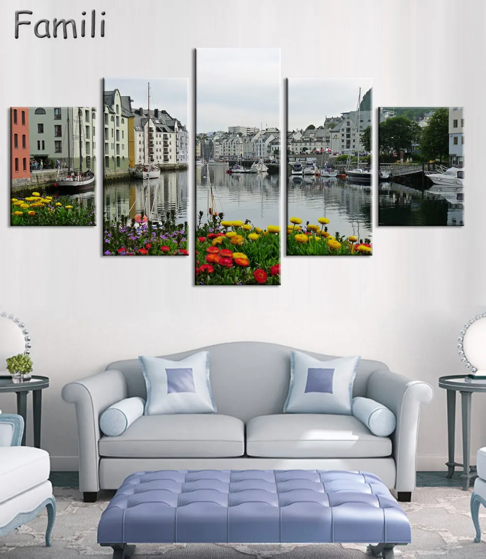 Модульная Настенная картина 5 панелей Ночной пейзаж Норвегии АРНА плакат HD