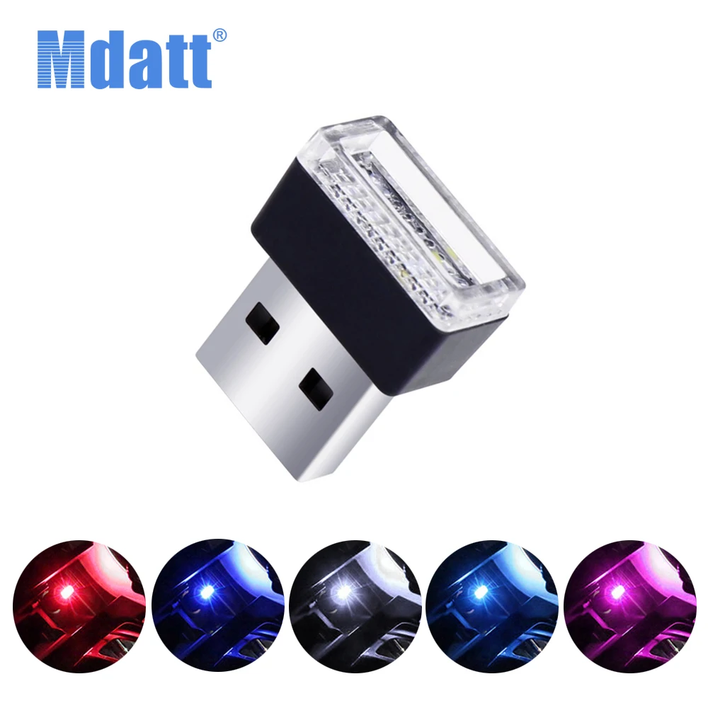 Mdatt 5 шт. красочный автомобиль USB светодиодные атмосферные огни декоративная