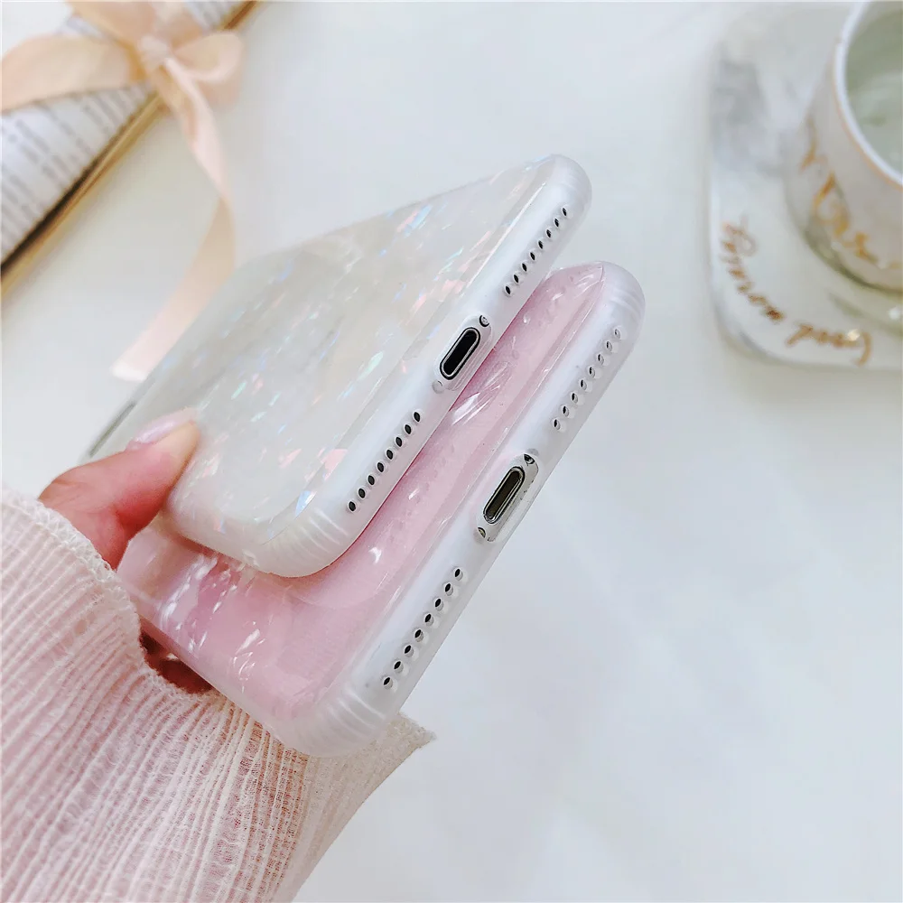 Okdeals Fashion Seashell texture Blu Ray IMD Phone Case for IPhone 8 Plus Smooth Pattern Iphone X 6 6S 7 Back Cover |