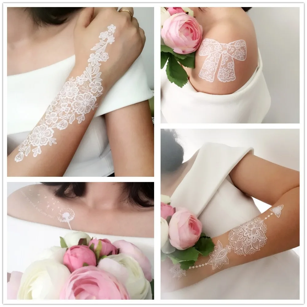 Модный женский боди арт с имитацией цветка водостойкая белая татуировка