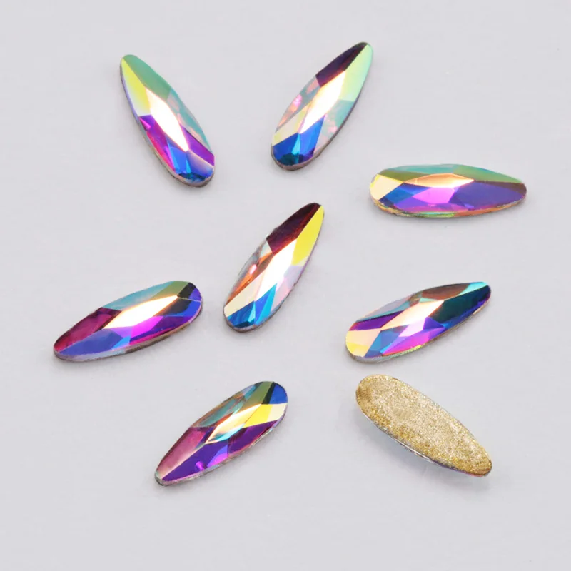Crystal AB Стразы для ногтей 20 шт 2*6 мм плоские удлиненные каплевидные стеклянные разноцветные камни для 3D художественное оформление ногтей - Цвет: Crystal AB