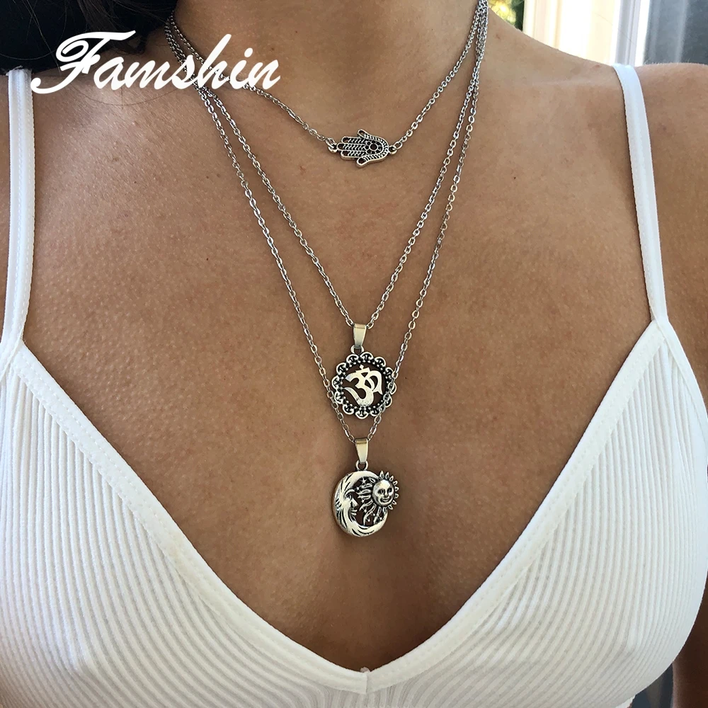 FAMSHIN модное многослойное ожерелье с подвеской в виде пальмы богемное