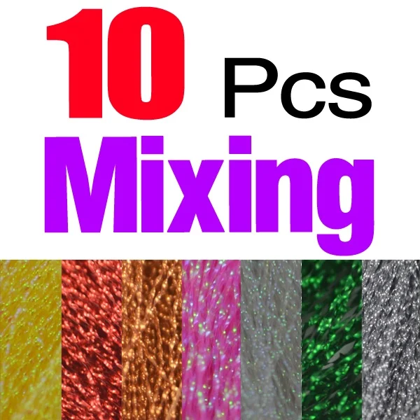 10Pcs Random Mixed 10 упаковок Кристалл голографическая Flashabou Кристалл Вспышка мишура материалы для завязывания мушек витые нити крылья с мишурой хвост, для рукоделия 7 цветов - Цвет: 10Pcs Random Mixed