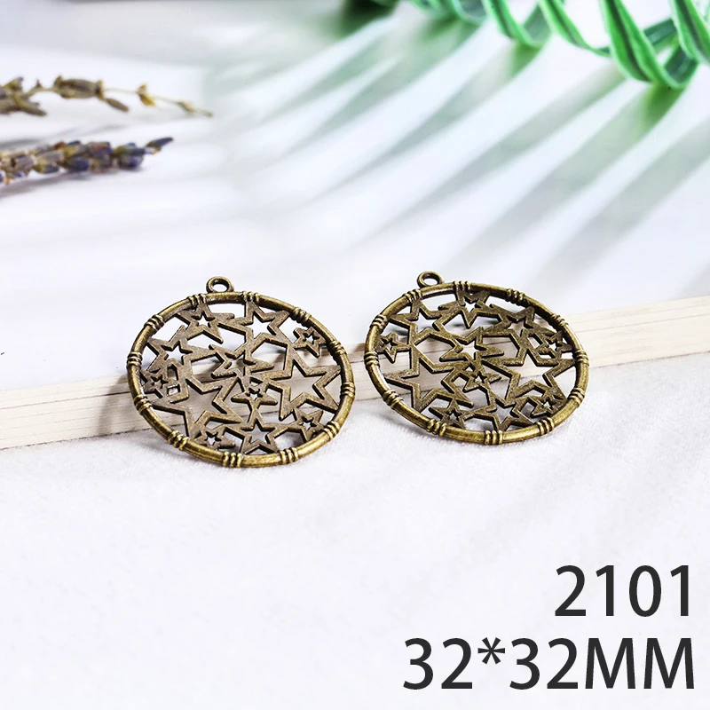

32*32mm 5pcs Pentagram Alloy Pendant For Diy Jewelry Making 2 Colors Antique Silver Antique Bronze No.2101