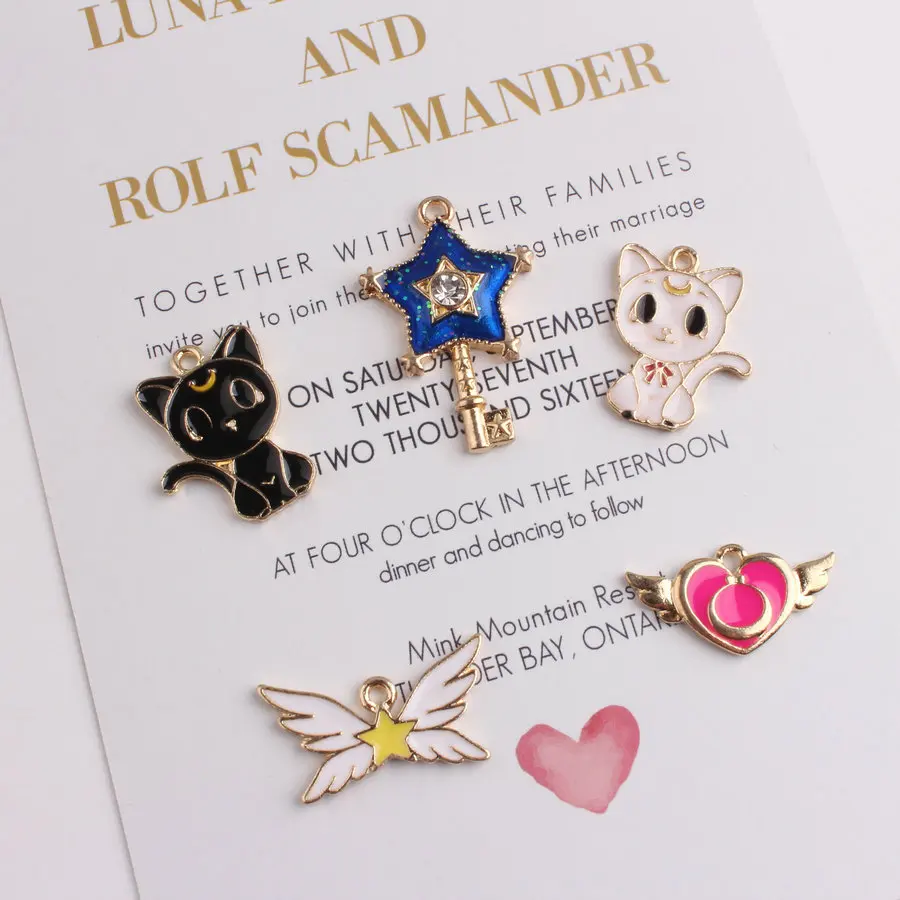 10 шт. эмалированные Подвески в виде чёрной кошки крыльев сердца|Шармы| |