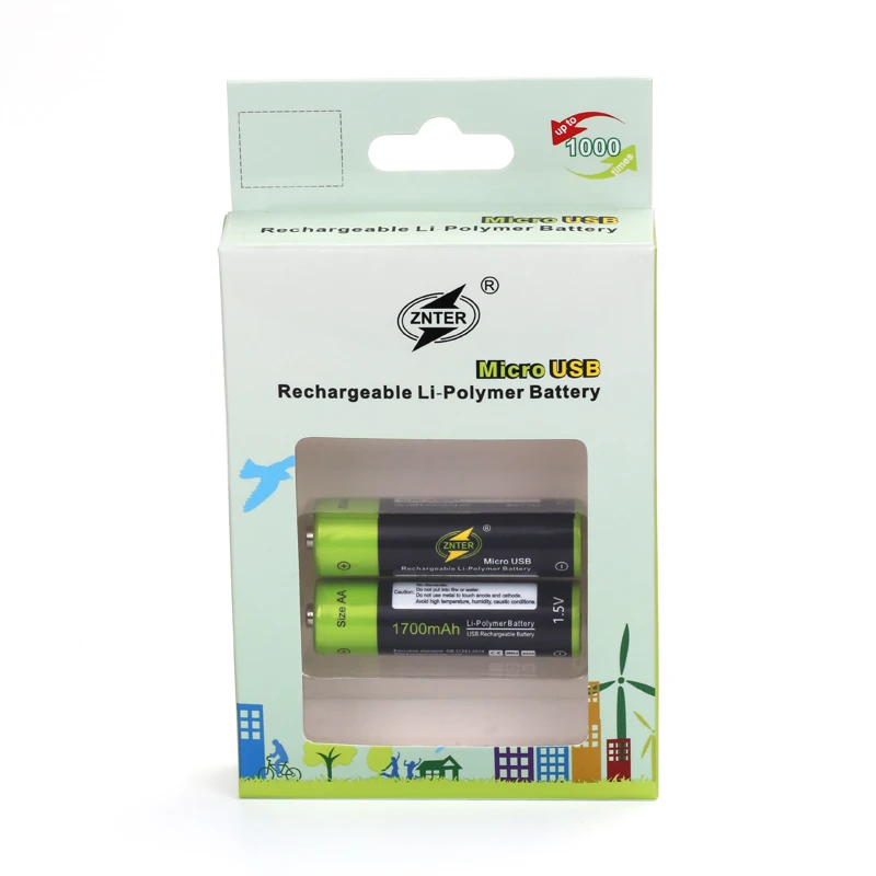 2pcs with usb cable ZNTER 2/4 шт 1,5 V AA Перезаряжаемые Батарея 1700 мАч зарядка через usb литий-полимерный Батарея акумуляторная батарея с микро-зарядка через usb кабель Прямая поставка - Цвет: 2pcs with usb cable