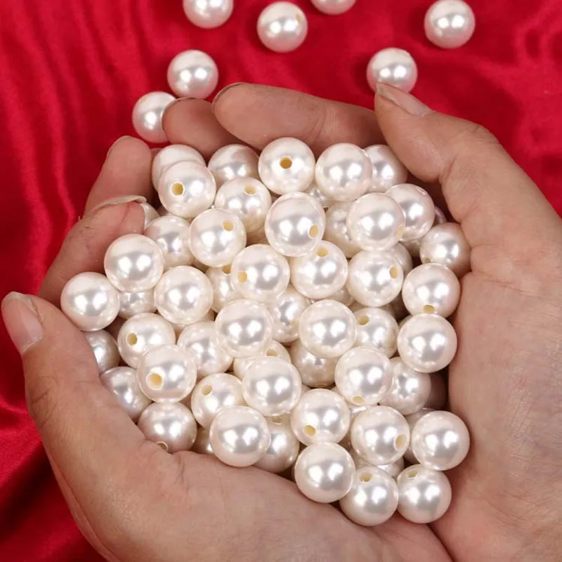 Круглые шарики с большим отверстием шт 10 мм 12 14 16 имитация АБС цвета слоновой