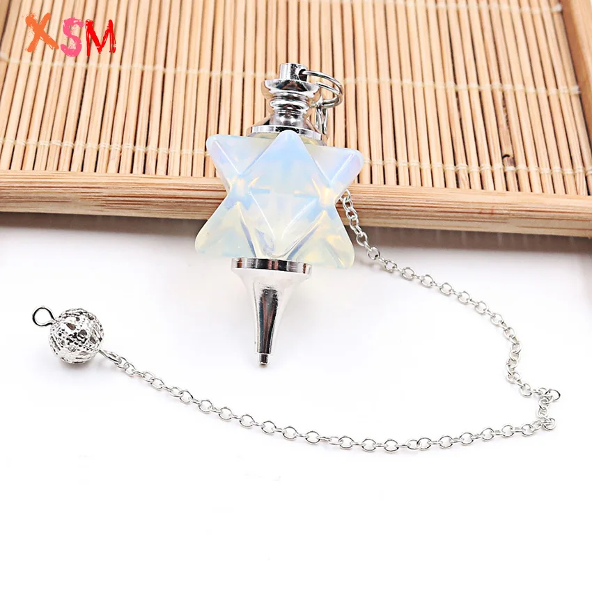

XSM Wholesale 10 pcs Silver Plated Natural Crystal Merkaba Pencil Pendant Dowsing Pendulum Energy Reiki Healing Charm Pendant