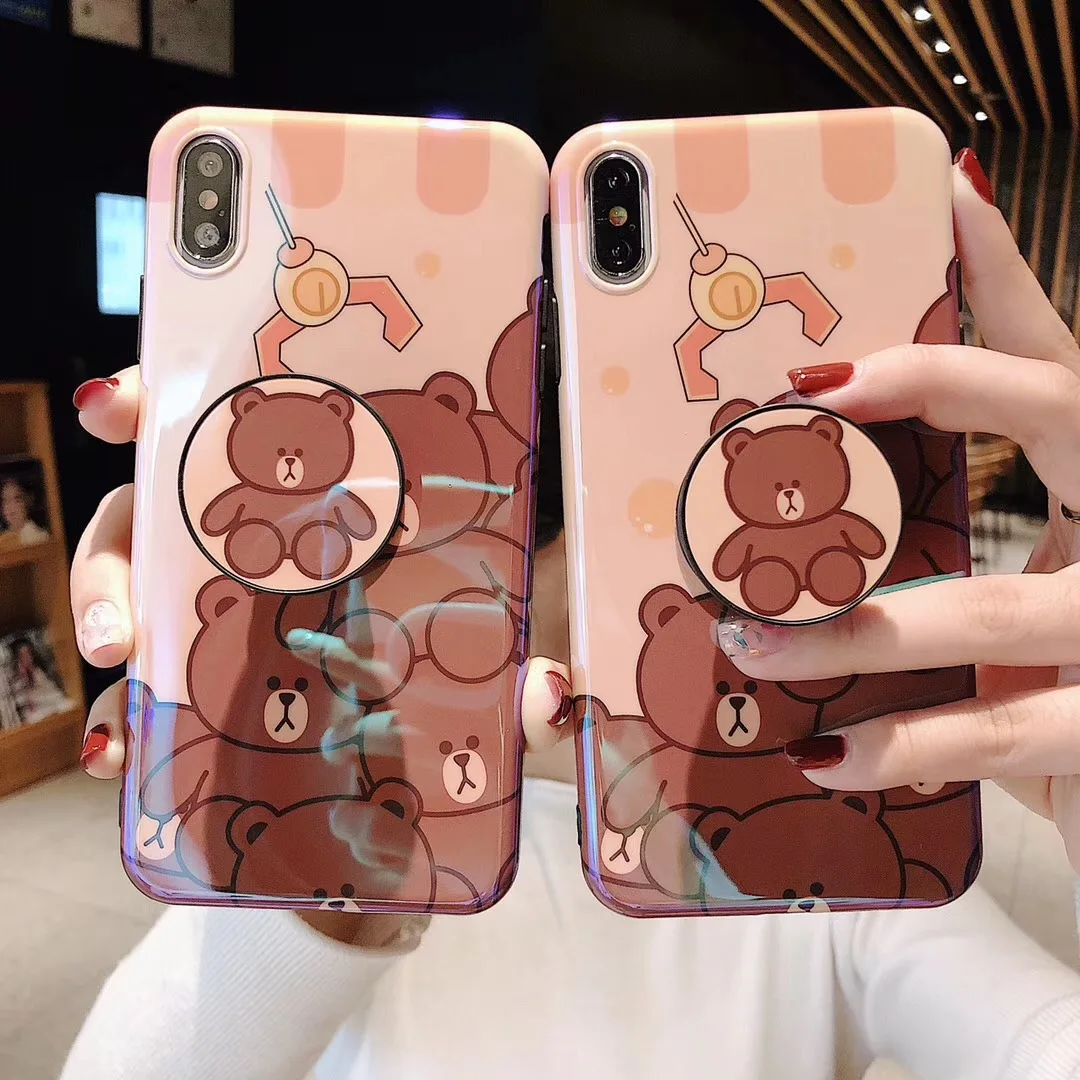 Cartoon ins crocodile Brown Bear Blu-ray with bracket Cover for iphone 11 Pro X XS Max Xr 7 8 6 6s Plus toy doll Case Fundas |