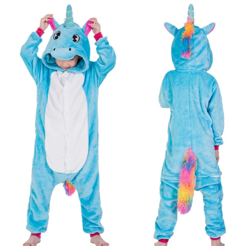 Kigurumi Onesie/Детские пижамы с пандой; детские комбинезоны единорог с рисунками животных; зимняя одежда для сна для мальчиков и девочек; детская пижама