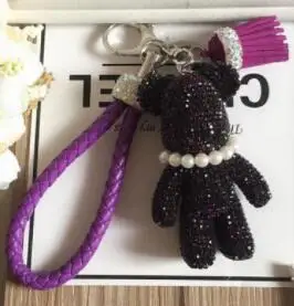 dark purple bear Блестящее украшение из жемчуга, полностью украшенное стразами, волшебный медведь, брелок для автомобиля и сумки, подвесное кольцо для ключей с подвеской - Цвет: dark purple bear