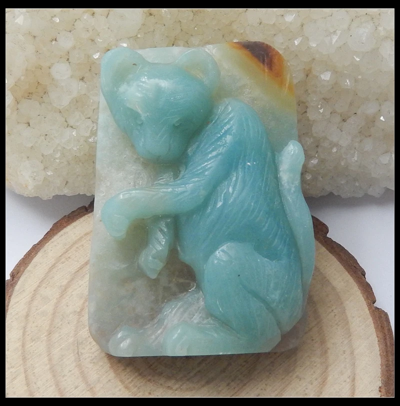 

Special sale!! Natural Stone Amazonite Carving Animal Handmade Pendant Bead Accessories 50x35x14mm 44.5g