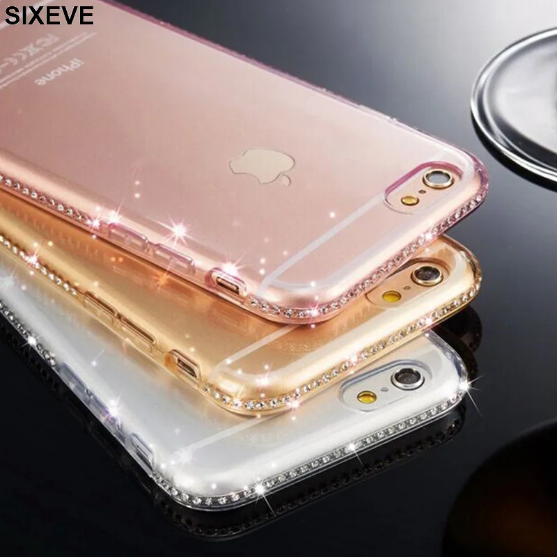 Роскошный мягкий силиконовый чехол со стразами для iPhone 6 s S 7 7S 8 Plus X 10 XR XS Max 6plus 6splus