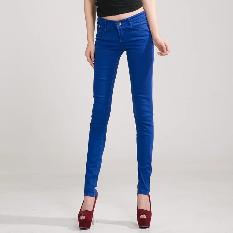 Royal Blue Женские джинсы ярких цветов, джинсовые штаны, повседневные узкие брюки, тянущиеся Брюки для девушек, осень, модные женские брюки размера плюс - Цвет: Royal Blue