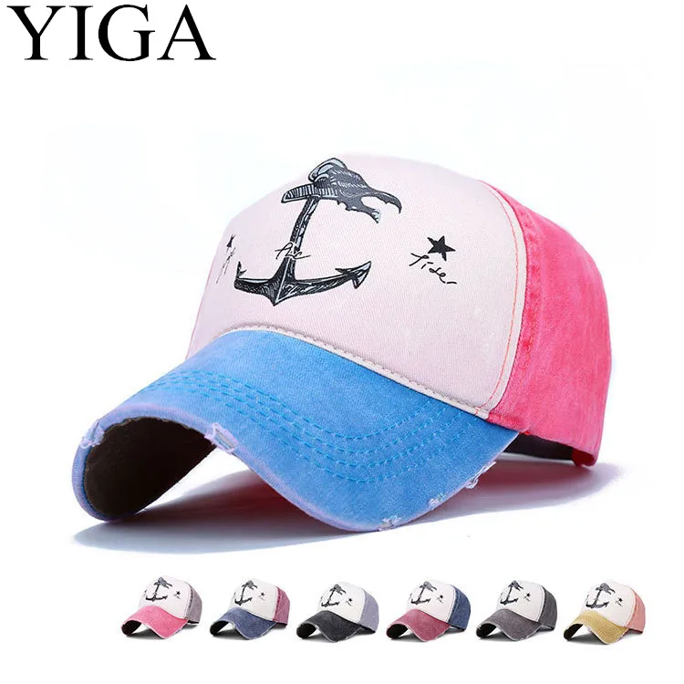 

YIGA 2017 New Fashion Boat anchor printed baseball cap cotton washed hats for men and women Sun hat wholesale