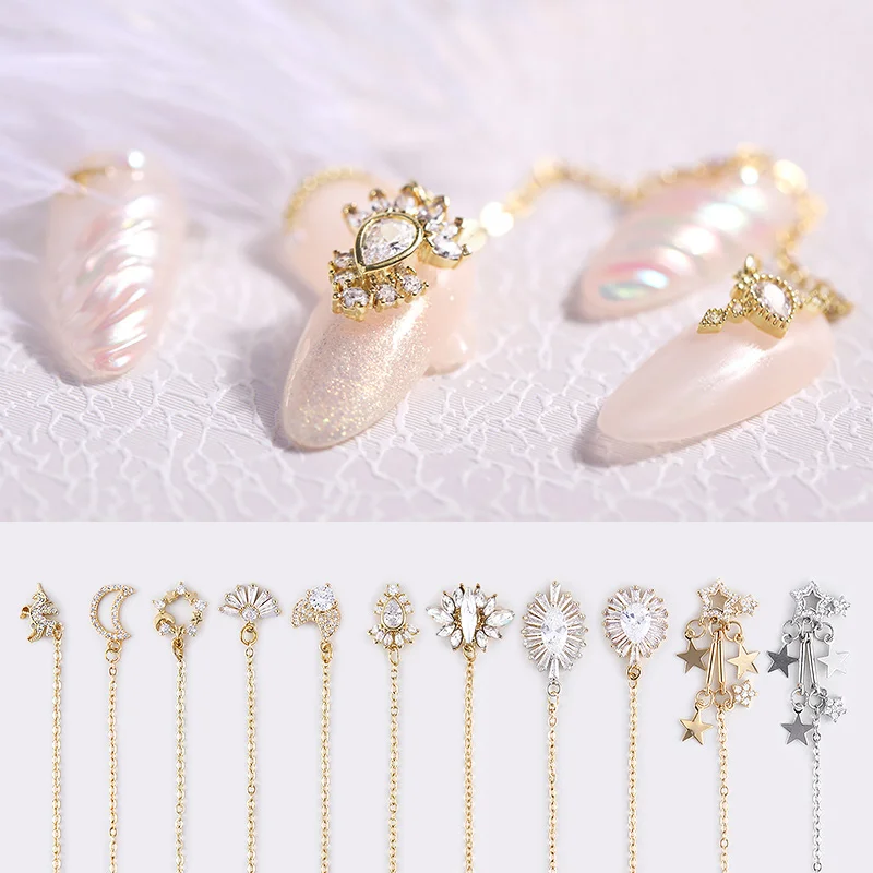 3D украшение для ногтей Стразы сплав сверла цепи сияющая Луна Звезда Смешанная