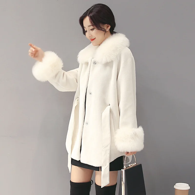 Женское шерстяное пальто элегантное однотонное длинное Свободное из смесовой