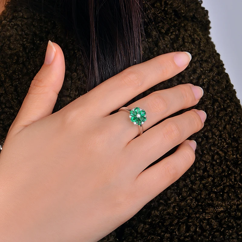 Классическое Белое золото 14 к 0.92ct натуральный изумруд и 0.10ct бриллиантовое обручальное кольцо