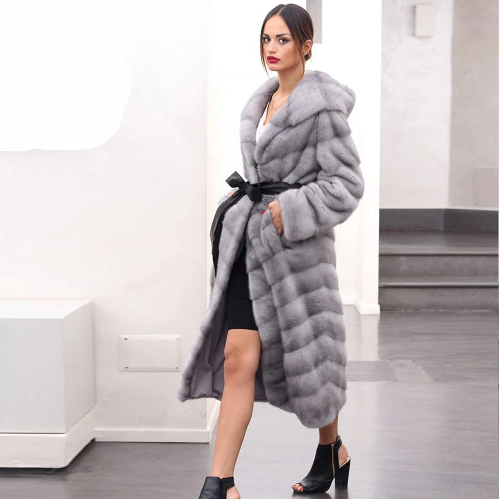TOPFUR Winter Real Fur Customized Real Fur Jacket Women Natural Real Mink Fur Coats With Belt Full Sleeves Coat With Hood
